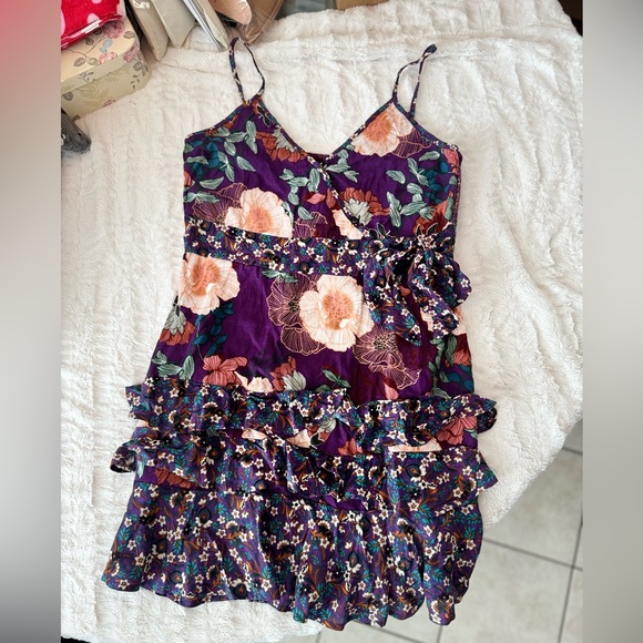 Band of the Free Margaux Purple Mixed Floral Mini Dress NWT Size L Boho Western - Picture 10 of 10